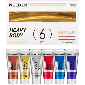 MEEDEN Metallic Acrylic Paint Set: 6 Colors Heavy Body Acrylic Paint Tubes 2oz / 60ml - Thick Gold Silver Copper Paint for Painting Canvas Crafts Wood Metal