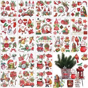 Honoson 20 Sheets Christmas Rub on Transfers for Crafts and Furniture Vintage Floral Santa Claus Cardinal Rub on Transfers Stickers Red Xmas Decals for DIY Home Decor, 5.9x5.9inch(Santa Claus)