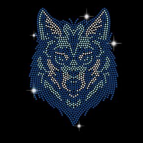 Wolf Iron on Rhinestone Heat Transfer Blue Wolf Crystal Patch Transfer Sticker Wolf King Animal Applique for T-Shirt Art Decoration Crystal Wolf Patch for Hat Jacket Bags Shoes 11.7" x 8.3"