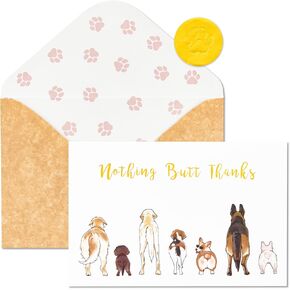 Crisky 50 Count Dog Thank You Cards Nothing Butt Thanks Gold Foil Funny Thank You Cards with Envelopes & Stickers For Friends, Women Men, Teachers, Colleagues, Dog Lovers