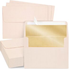 Best Paper Greetings Blush Pink Envelopes 5x7 with Bronze Lining, A7 Pink Envelopes for Mailing Wedding Invitations, Announcements, Bridal Shower, Greeting Cards, Thank You Notes - Pack of 50