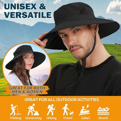 Wide Brim Sun Bucket Hat, Waterproof Boonie Hat for Men & Women | UPF 50+ UV Protection, Adjustable Fit, Chin Strap & Sweatband, Foldable Durable for Fishing Hiking Garden Beach in Kuwait