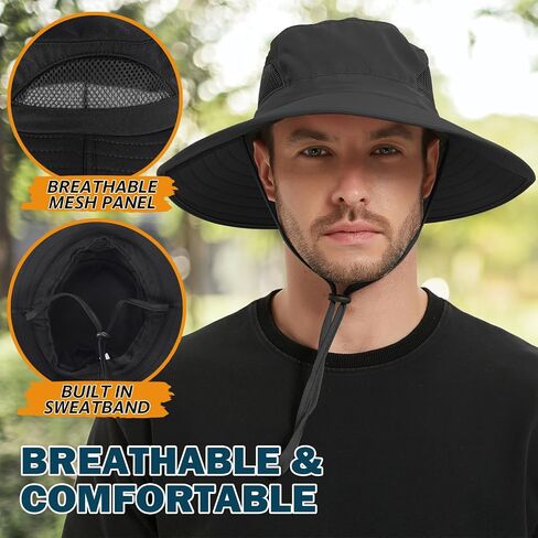 Wide Brim Sun Bucket Hat, Waterproof Boonie Hat for Men & Women | UPF 50+ UV Protection, Adjustable Fit, Chin Strap & Sweatband, Foldable Durable for Fishing Hiking Garden Beach in Kuwait