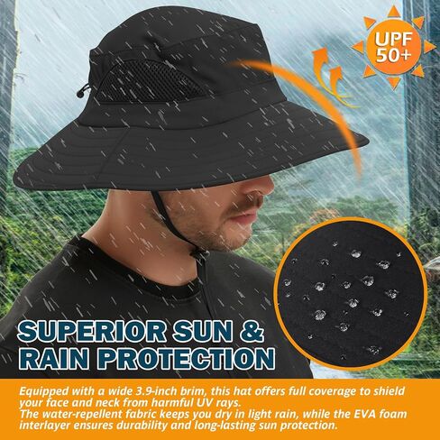 Wide Brim Sun Bucket Hat, Waterproof Boonie Hat for Men & Women | UPF 50+ UV Protection, Adjustable Fit, Chin Strap & Sweatband, Foldable Durable for Fishing Hiking Garden Beach in Kuwait