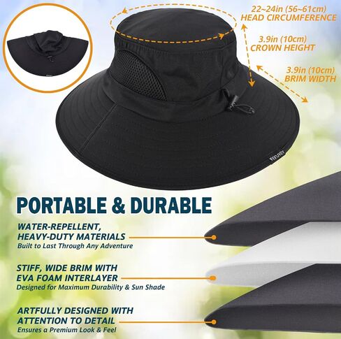 Wide Brim Sun Bucket Hat, Waterproof Boonie Hat for Men & Women | UPF 50+ UV Protection, Adjustable Fit, Chin Strap & Sweatband, Foldable Durable for Fishing Hiking Garden Beach in Kuwait