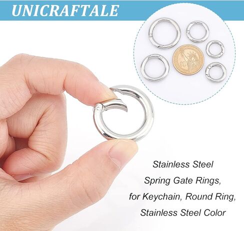 UNICRAFTALE 4pcs 4 Sizes Spring Gate Rings Stainless Steel Key Rings Carabiner Lock Clasps Connector Keychain Ring Round Snap Clasps Metal Spring Gate Rings for Jewelry Making Bag Purse Handbag Strap in Saudi Arabia