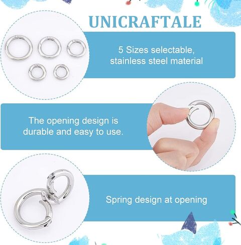 UNICRAFTALE 4pcs 4 Sizes Spring Gate Rings Stainless Steel Key Rings Carabiner Lock Clasps Connector Keychain Ring Round Snap Clasps Metal Spring Gate Rings for Jewelry Making Bag Purse Handbag Strap in Saudi Arabia
