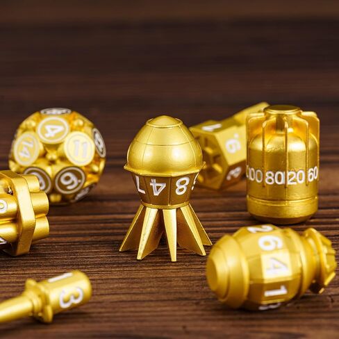UDIXI Metal DND Dice Set RPG Polyhedral 7-Die Metal Dice Set D&D Bomb Shaped Cool Design with Leather Pouch for Role Playing Games Dungeons and Dragons and Other Tabletop Game （Ancient Bronze） in Saudi Arabia
