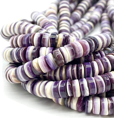 ABCGEMS 2-Tone Lavender Wampum Shell Beads - Atlantic Coast of USA - NY, MA, RI, CT, NJ, DE (America's First Currency from 1637-1673) Native American Style Rondelle Heishi 10mm (Half Strand) in Saudi Arabia