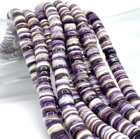 ABCGEMS 2-Tone Lavender Wampum Shell Beads - Atlantic Coast of USA - NY, MA, RI, CT, NJ, DE (America's First Currency from 1637-1673) Native American Style Rondelle Heishi 10mm (Half Strand) in Saudi Arabia