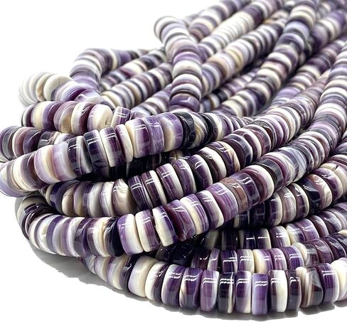 ABCGEMS 2-Tone Lavender Wampum Shell Beads - Atlantic Coast of USA - NY, MA, RI, CT, NJ, DE (America's First Currency from 1637-1673) Native American Style Rondelle Heishi 10mm (Half Strand) in Saudi Arabia