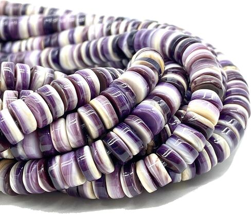 ABCGEMS 2-Tone Lavender Wampum Shell Beads - Atlantic Coast of USA - NY, MA, RI, CT, NJ, DE (America's First Currency from 1637-1673) Native American Style Rondelle Heishi 10mm (Half Strand) in Saudi Arabia