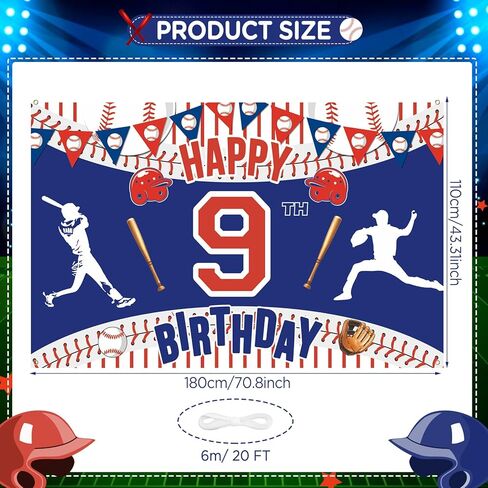 Baseball 9th Birthday Party Decorations - Large Sport Themed Banner for Boys & Teens in Kuwait