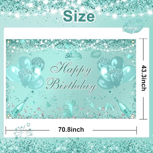 Teal Silver Birthday Banner 6x3.6 ft Turquoise Birthday Decorations Mint Green Banner for Men Women Teal Photo Background in Saudi Arabia
