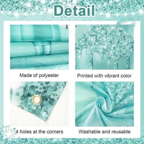 Teal Silver Birthday Banner 6x3.6 ft Turquoise Birthday Decorations Mint Green Banner for Men Women Teal Photo Background in Saudi Arabia