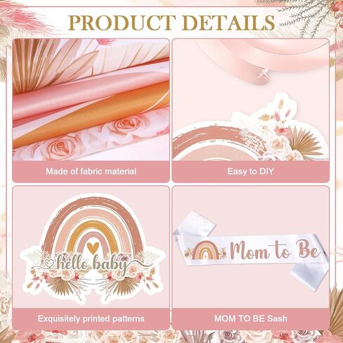 Pink Boho Baby Shower Decorations A Sweet Little Girl is on The Way Rainbow Welcome Baby Shower Party Supplies Banner Backdrop Honeycomb Centerpiece Hanging Swirl Paper Pompoms Mom to Be Sash in Kuwait