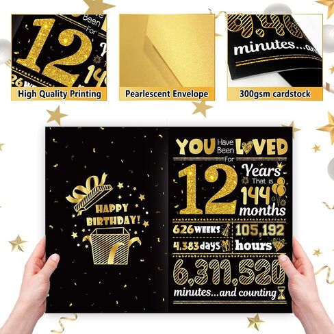 12th Birthday Card, TSVATE Gift For 12 Year Old Boy, 12th Birthday Decorations For Boys 12 Birthday Card For Son, Girls, Grandson, Nephew, Daughter, Brother, 12th Birthday Gifts for or Teen Girls 12 Bday in Saudi Arabia