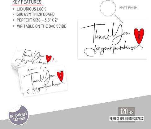 Easykart 120 Thank You For Your Purchase Cards | 300 Gsm Thick Board | Business Card sized | Highly Recommended For Small Business Owners (1 PACK) in Kuwait
