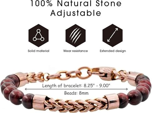 Blackjack Jewelry Men's Genuine Gemstone Bead Stainless Steel Franco Link Bracelet in Kuwait