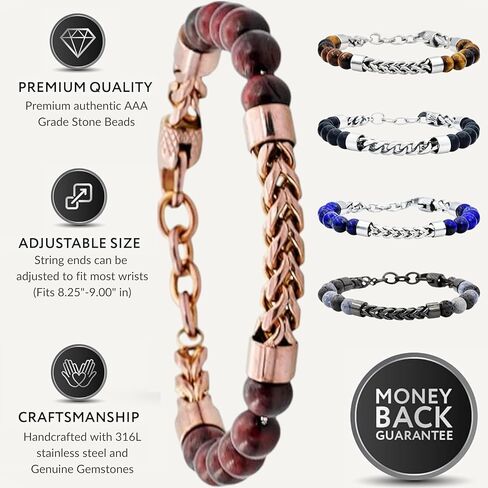 Blackjack Jewelry Men's Genuine Gemstone Bead Stainless Steel Franco Link Bracelet in Kuwait