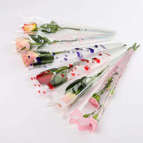 غلاف وردي واحد صافي زهرة باقة الأكمام ترتيب الأزهار لوازم لفائكة الأكياس 100 تهم in Kuwait