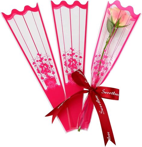 Single Rose Sleeve Clear Flower Bouquet Sleeve Floral Arrangement Supplies Wrap Bags 100 Counts White love in Saudi Arabia