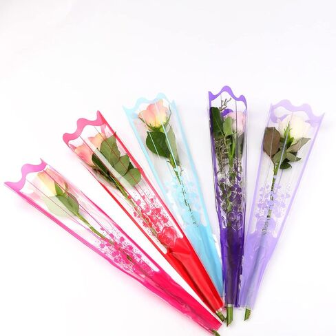 Single Rose Sleeve Clear Flower Bouquet Sleeve Floral Arrangement Supplies Wrap Bags 100 Counts White love in Saudi Arabia