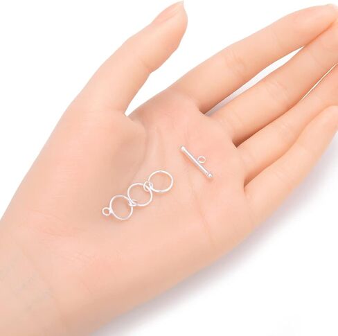 2 Sets Adabele Authentic 925 Sterling Silver Adjustable Toggle Clasp 3 Round Ring T-Bar Closure Hypoallergenic Nickel Free for DIY Jewelry Making SS375-1 in Kuwait