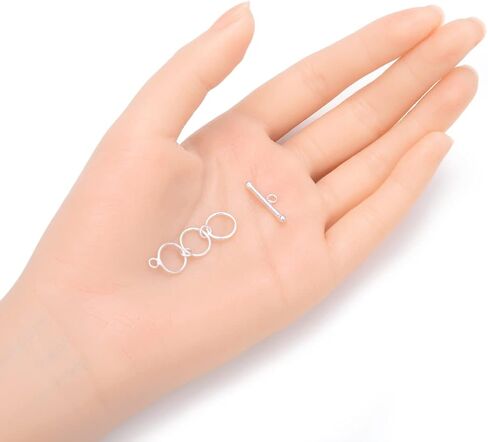 2 Sets Adabele Authentic 925 Sterling Silver Adjustable Toggle Clasp 3 Round Ring T-Bar Closure Hypoallergenic Nickel Free for DIY Jewelry Making SS375-1 in Kuwait