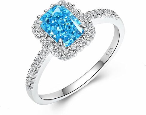 S925 Silver Blue Sapphire Ring, Engagement Rings for Women, Adorned with Moissanite Accents, Square Design for Anniversary, Wedding (Silver, 8) in Saudi Arabia