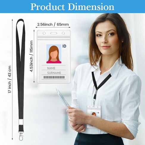 Shappy 100 Pcs Vertical Name Badge Holders with Lanyard, ID Card Waterproof Clear Plastic Vertical Name Tags Badge Holders Transparent PVC Pouch for Office School Travel 65 x 115 mm(Black) in Saudi Arabia