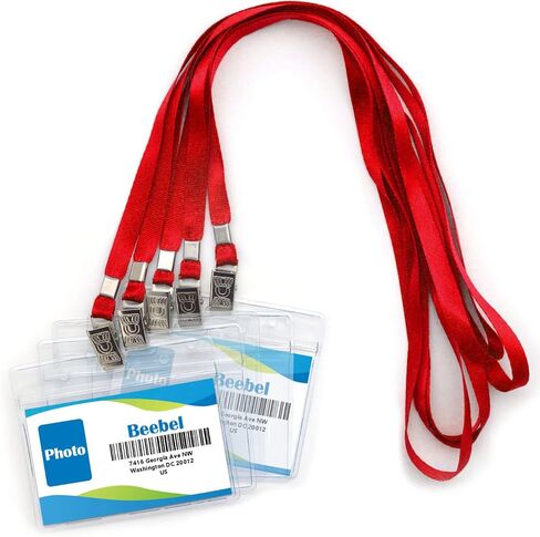Lanyards with ID Holder 50 Pcs Clear Plastic Horizontal Waterproof Ziplock ID Nametag Holder Bulk Lanyard Clip Name Tag Badge Holder in Kuwait