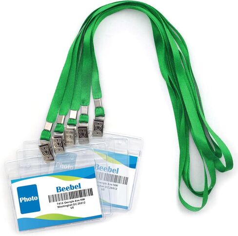 Lanyards with ID Holder 50 Pcs Clear Plastic Horizontal Waterproof Ziplock ID Nametag Holder Bulk Lanyard Clip Name Tag Badge Holder in Kuwait
