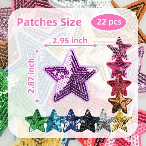 Benkyo 22Pcs Sequin Star Patches Blue Iron On Star Iron On Patches Embroidery Fabric Iron On Star Patches for Clothes Caps Hats Jeans Crafts （Blue） in Kuwait