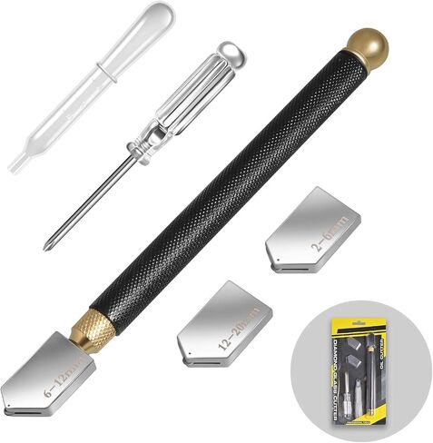 Glass Cutter Tool Set 2mm-20mm Pencil Style Oil Feed Carbide Tip with 2 Bonus Blades and Screwdriver in Saudi Arabia
