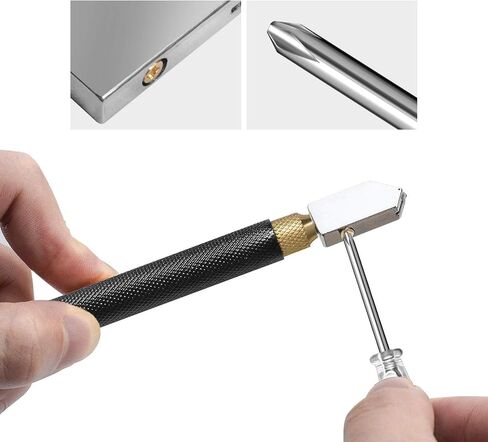 Glass Cutter Tool Set 2mm-20mm Pencil Style Oil Feed Carbide Tip with 2 Bonus Blades and Screwdriver in Saudi Arabia