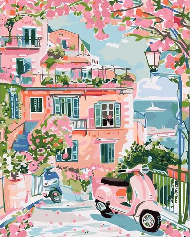 JATOK Paint by Numbers Kit for Adults Beginners, Landscape DIY Easy Acrylic Oil Painting by Numbers on Canvas, Paint-by-Numbers Drawing Kits for Gift Home Wall Decor Without Frame 16x20in in Saudi Arabia