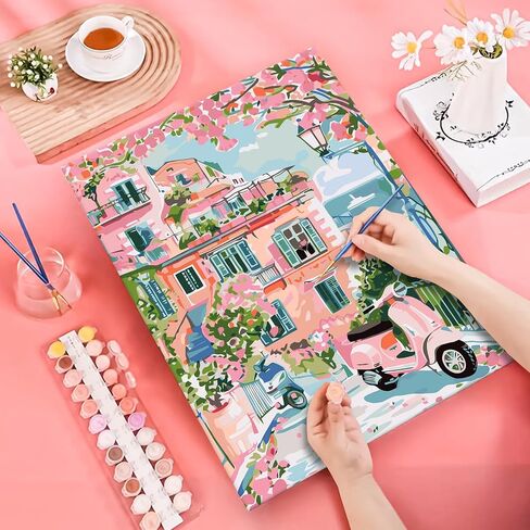 JATOK Paint by Numbers Kit for Adults Beginners, Landscape DIY Easy Acrylic Oil Painting by Numbers on Canvas, Paint-by-Numbers Drawing Kits for Gift Home Wall Decor Without Frame 16x20in in Saudi Arabia