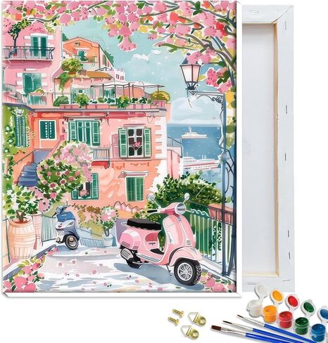 JATOK Paint by Numbers Kit for Adults Beginners, Landscape DIY Easy Acrylic Oil Painting by Numbers on Canvas, Paint-by-Numbers Drawing Kits for Gift Home Wall Decor Without Frame 16x20in in Saudi Arabia