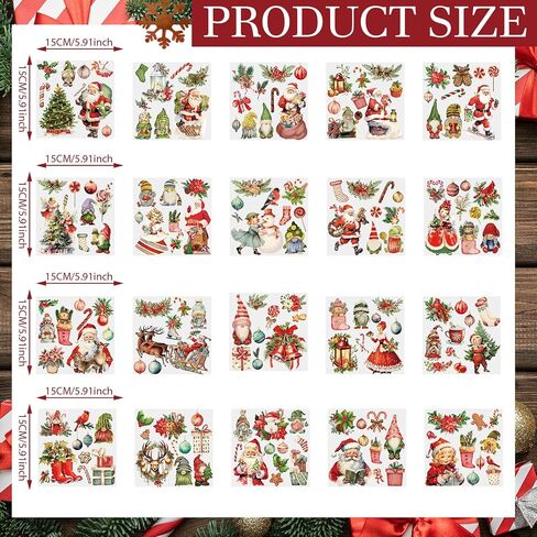 Honoson 20 Sheets Christmas Rub on Transfers for Crafts and Furniture Vintage Floral Santa Claus Cardinal Rub on Transfers Stickers Red Xmas Decals for DIY Home Decor, 5.9x5.9inch(Santa Claus) in Saudi Arabia