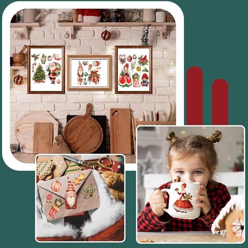 Honoson 20 Sheets Christmas Rub on Transfers for Crafts and Furniture Vintage Floral Santa Claus Cardinal Rub on Transfers Stickers Red Xmas Decals for DIY Home Decor, 5.9x5.9inch(Santa Claus) in Saudi Arabia