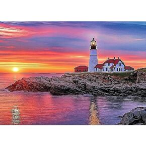 MXJSUA DIY Lighthouse Diamond Painting Kits for Adults, Sunrise Diamond Gem Art Painting for Beginners, Diamond Picture with Full Round Drill Dots Craft Set Gift, 12 x 16 Inch