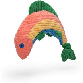 HuggleHounds Knottie Plush Dog Toy - Dog Stuffed Animal Toy, Puppy Toys, Squeaky Dog Toy for Small, Medium & Large Dogs, Durable Plush to Keep Them Busy - Rainbow Trout, Small