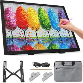 Rechargeable A4 Light Pad with Carry Bag & Stand,Ultra Thin Light Table with Clip,6 Levels of Brightness Light Box for tracing,Diamond Painting.led Light Board for Artists,Drawing,Sketching,Animation