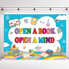 INRUI Reading Theme Photography Background World Book Day Decorations Banner Kids Students Library Classroom Party Photo Backdrop (7x5FT)