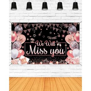 Mocsicka We Will Miss You Backdrop Banner Extra Large Black Gold Going Away Retirement Party Decorations Farewell Party Background for Photography (Black Gold, 70.8x43.3 inch)