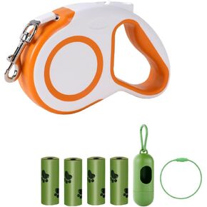 Retractable Dog Leash for Cats and Dogs, 16ft Anti-Tangle Design with Quick Brake and Ergonomic Handle, Supports Pets up to 44lbs, Includes 4 Waste Bags and Poop Bag Holder, Orange