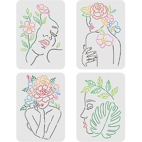 Fingerinspire 4 PCS Women Face stencil 11.7x8.3 inch Women Painting stencil female female fancy stencil women flowers flowers stencils diy stencil stencil stencil
