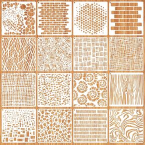 16pcs Layering Stencils for Painting, 6x6in Abstract Mixed Texture Stencils for DIY Crafts Layered Pattern Templates Art Paint Stencils for Furniture Canvas Card Mix Media Wood Wall