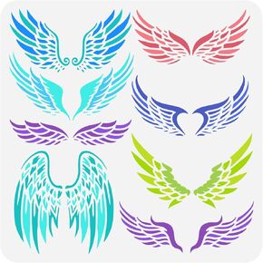 إصبع الأجنحة Angel Angel أجنحة 11.8x11.8in - 8 قوالب الطلاء الأجنحة الريشة الأجنحة القابلة لإعادة الاستخدام لتزيين الخشب والجدار والأثاث